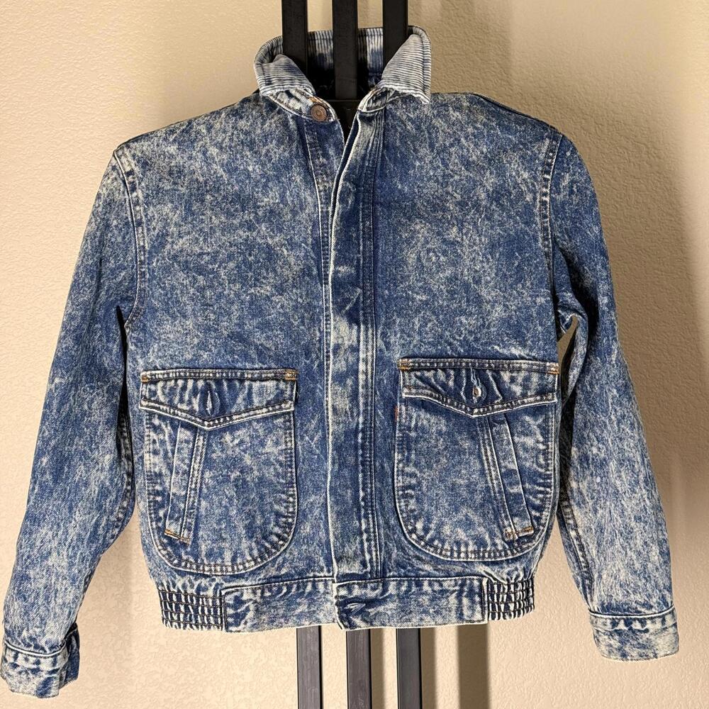 Vintage 80s Levi's Acid Wash Denim Bomber Jacket Men's M